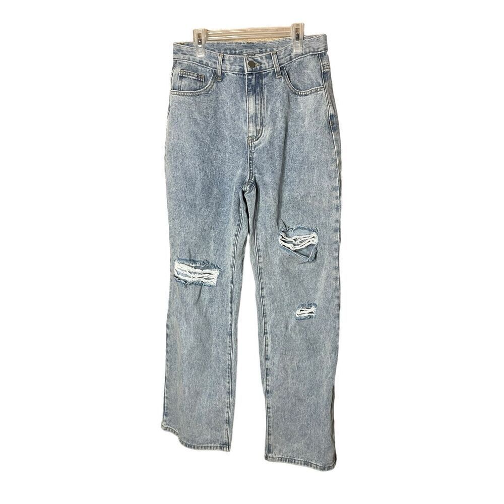 Cider High Rise‎ Loose Straight Leg Distressed Jeans